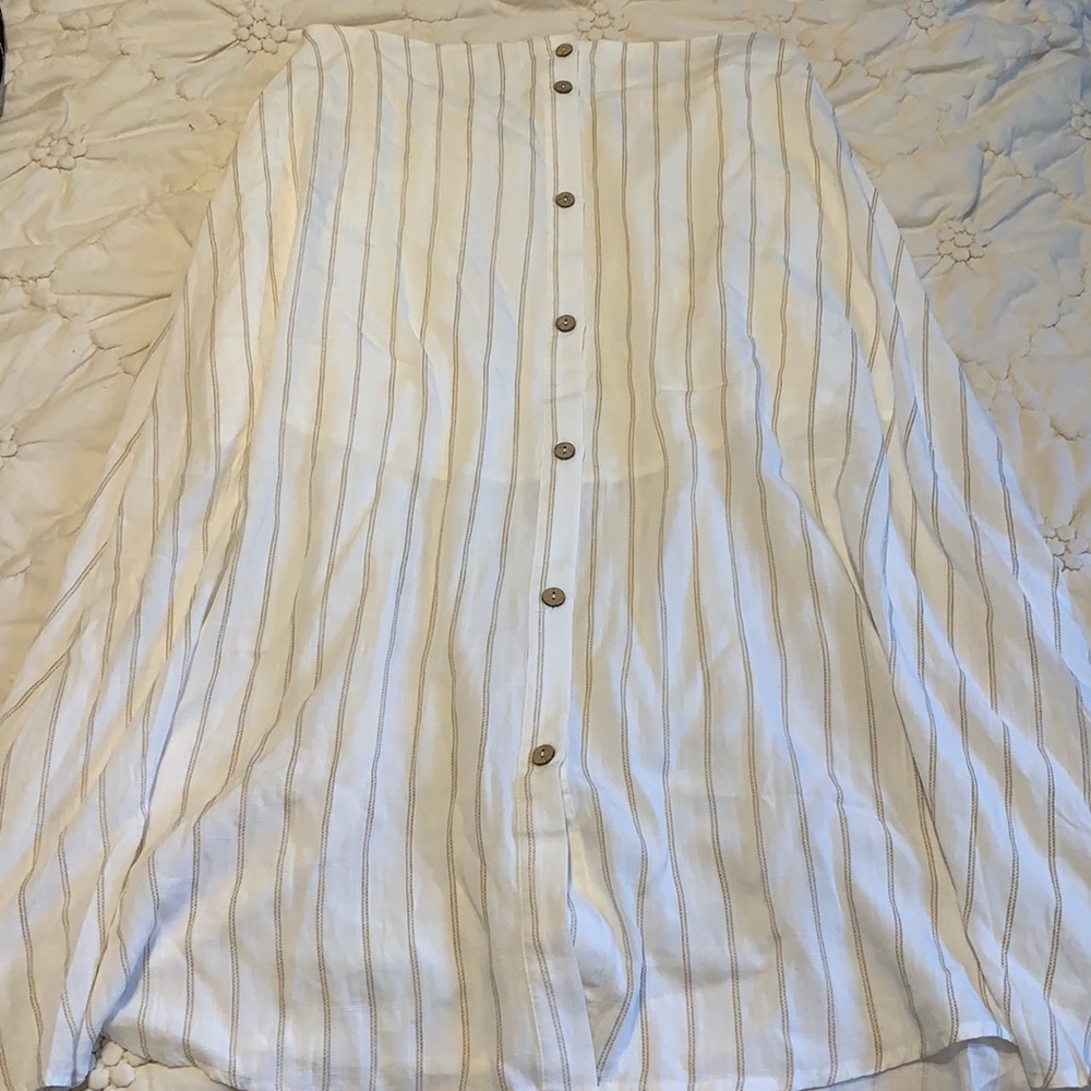 White and brown striped button up skirt LARGE